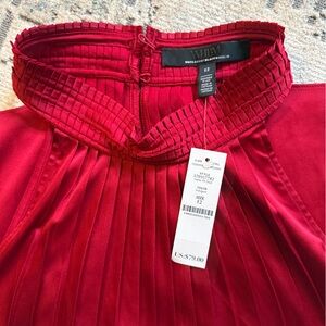 White House Black Market Red Pleated High-Neck Blouse